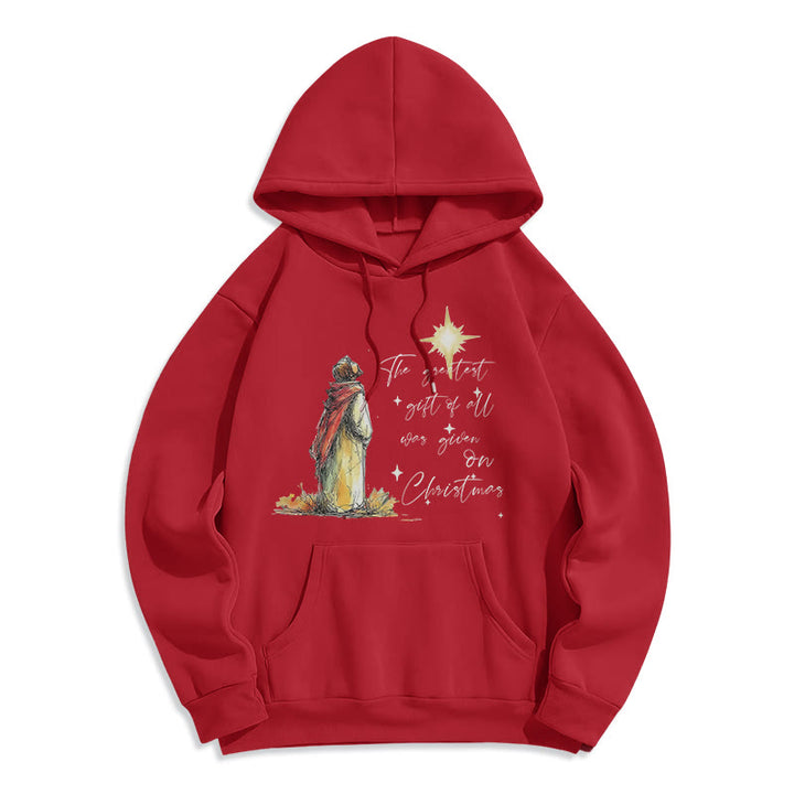 Christianartworkshop Christmas Star Themed Fleece Lined Polyester Hoodie - Red - 2XL - image 3