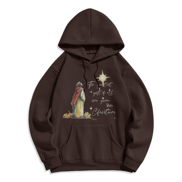 Christianartworkshop Christmas Star Themed Fleece Lined Polyester Hoodie - Brown - 2XL - image 8