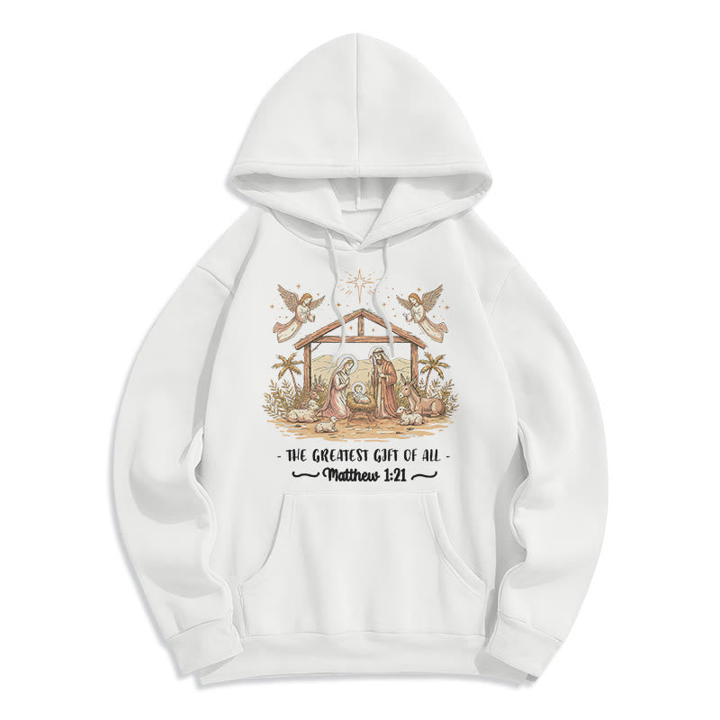 Christianartworkshop Christmas Matthew 1:2 Nativity Fleece Lined Polyester Hoodie - White - 2XL - image 8