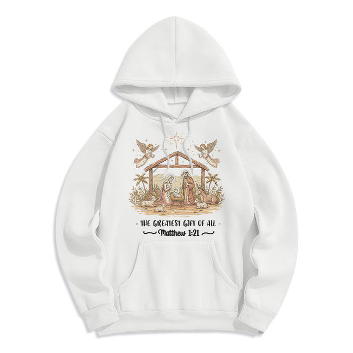 Christianartworkshop Christmas Matthew 1:2 Nativity Fleece Lined Polyester Hoodie - White - 2XL - image 8