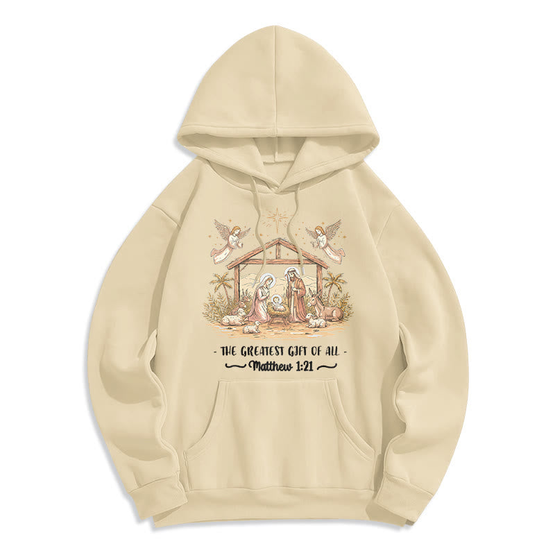 Christianartworkshop Christmas Matthew 1:2 Nativity Fleece Lined Polyester Hoodie - Beige - 2XL - image 6