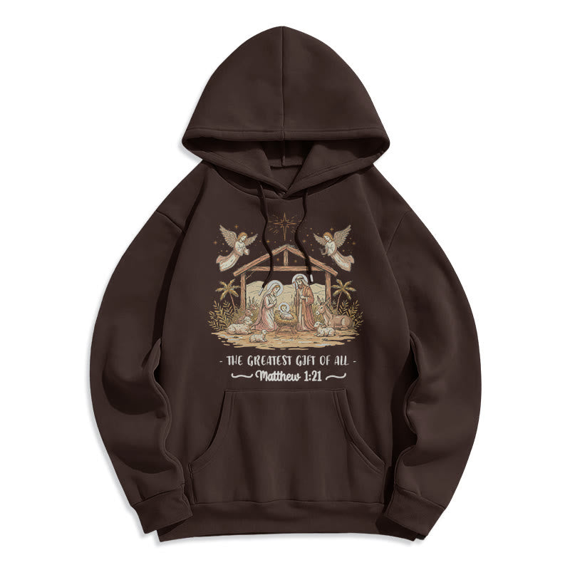 Christianartworkshop Christmas Matthew 1:2 Nativity Fleece Lined Polyester Hoodie - Brown - 2XL - image 0