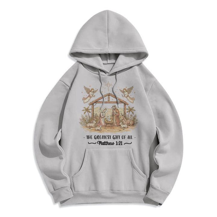 Christianartworkshop Christmas Matthew 1:2 Nativity Fleece Lined Polyester Hoodie - Grey - 2XL - image 7