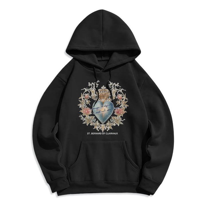 Christianartworkshop Sacred Heart & St. Bernard Fleece Lined Polyester Hoodie - Black - 2XL - image 4