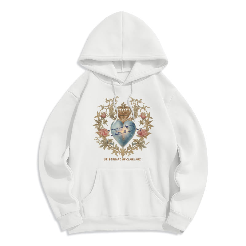 Christianartworkshop Sacred Heart & St. Bernard Fleece Lined Polyester Hoodie - White - 2XL - image 2
