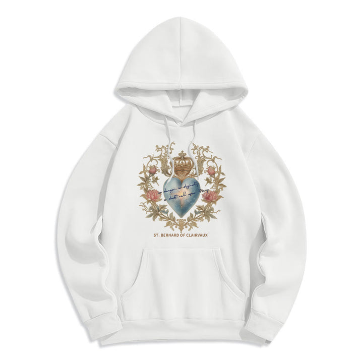 Christianartworkshop Sacred Heart & St. Bernard Fleece Lined Polyester Hoodie - White - 2XL - image 2