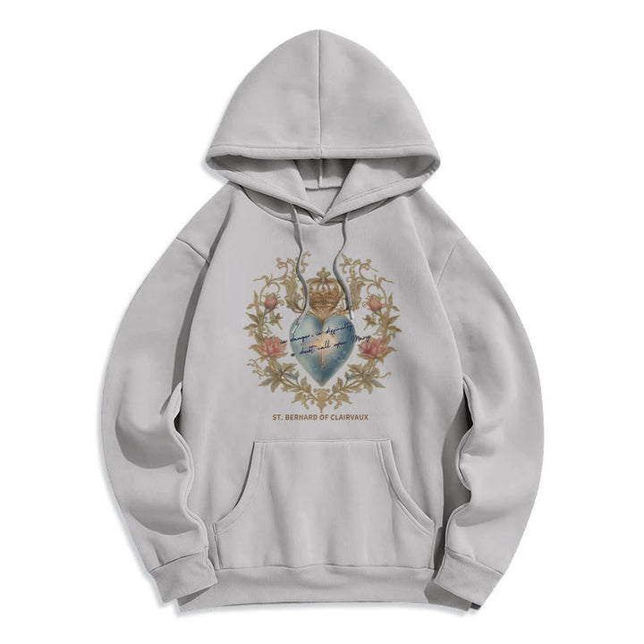 Christianartworkshop Sacred Heart & St. Bernard Fleece Lined Polyester Hoodie - Grey - 2XL - image 0