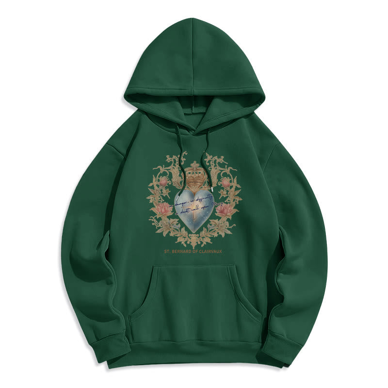 Christianartworkshop Sacred Heart & St. Bernard Fleece Lined Polyester Hoodie - Green - 2XL - image 5