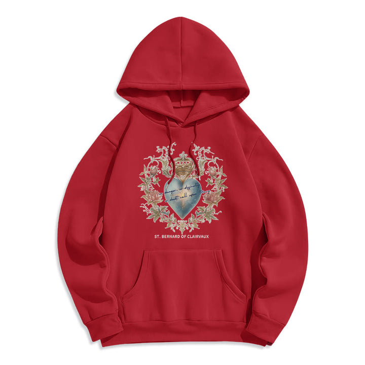 Christianartworkshop Sacred Heart & St. Bernard Fleece Lined Polyester Hoodie - Red - 2XL - image 6