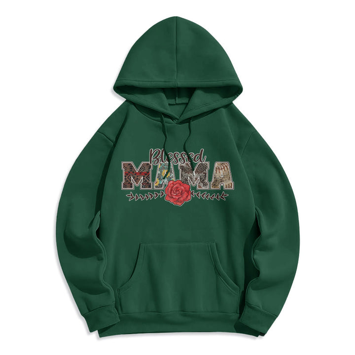 Christianartworkshop Blessed Mama & Rose Graphic Fleece Lined Polyester Hoodie - Green - 2XL - image 6