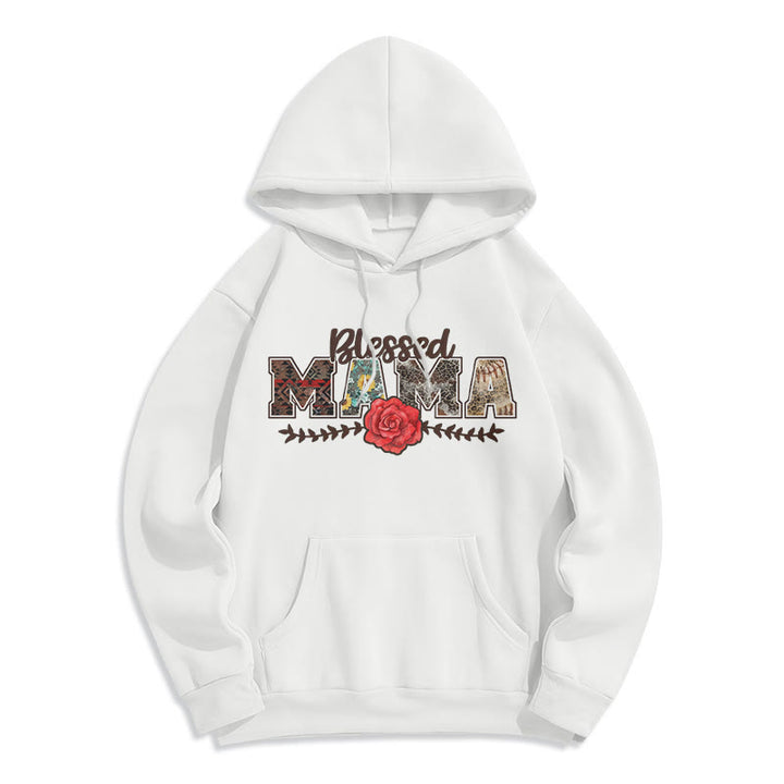 Christianartworkshop Blessed Mama & Rose Graphic Fleece Lined Polyester Hoodie - White - 2XL - image 3
