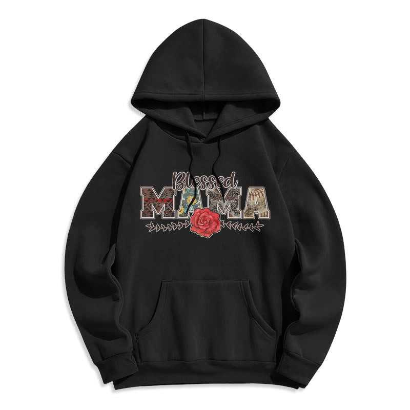 Christianartworkshop Blessed Mama & Rose Graphic Fleece Lined Polyester Hoodie - Black - 2XL - image 5