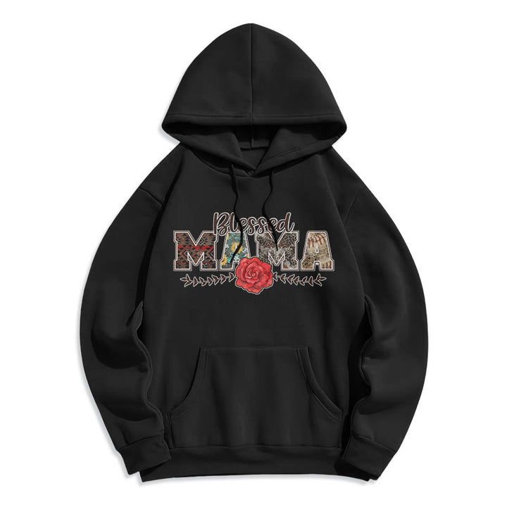 Christianartworkshop Blessed Mama & Rose Graphic Fleece Lined Polyester Hoodie - Black - 2XL - image 5