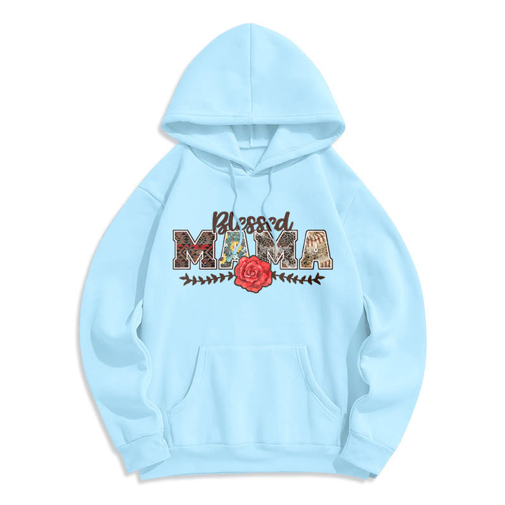 Christianartworkshop Blessed Mama & Rose Graphic Fleece Lined Polyester Hoodie - Blue - 2XL - image 8