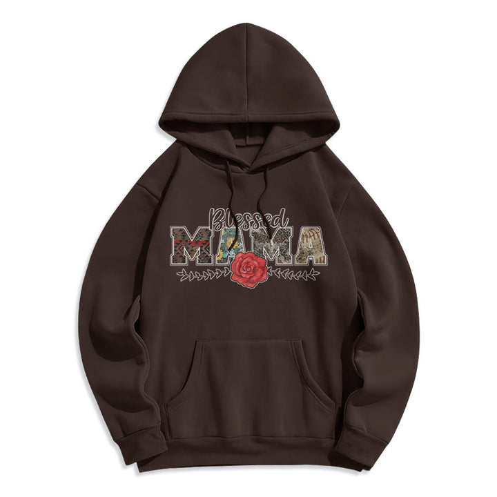 Christianartworkshop Blessed Mama & Rose Graphic Fleece Lined Polyester Hoodie - Brown - 2XL - image 4