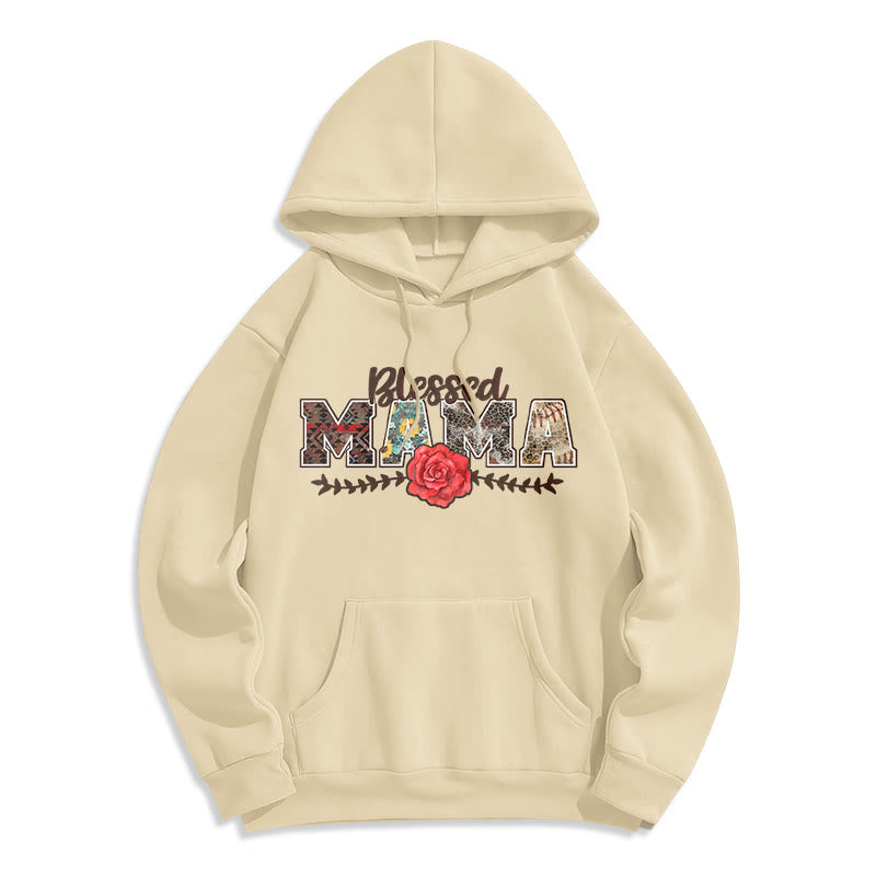 Christianartworkshop Blessed Mama & Rose Graphic Fleece Lined Polyester Hoodie - Beige - 2XL - image 0