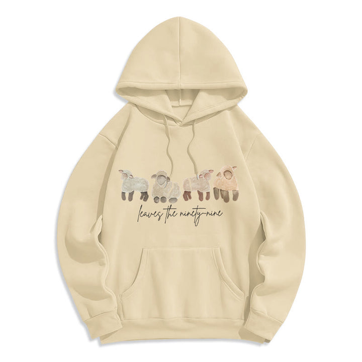 Christianartworkshop Sheep & Shepherd Phrase Fleece Lined Polyester Hoodie - Beige - 2XL - image 2