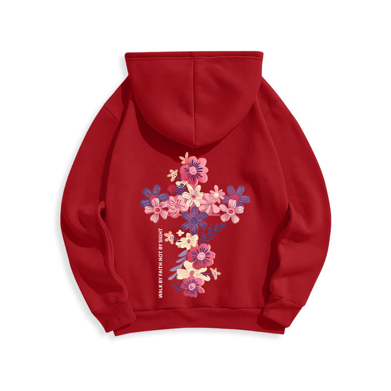 Christianartworkshop Jesus is the Light Floral Cross Faith Fleece Lined Polyester Hoodie - image 6