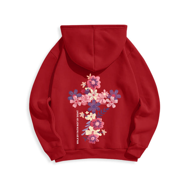Christianartworkshop Jesus is the Light Floral Cross Faith Fleece Lined Polyester Hoodie - image 6
