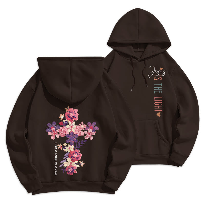 Christianartworkshop Jesus is the Light Floral Cross Faith Fleece Lined Polyester Hoodie - Brown - 2XL - image 19
