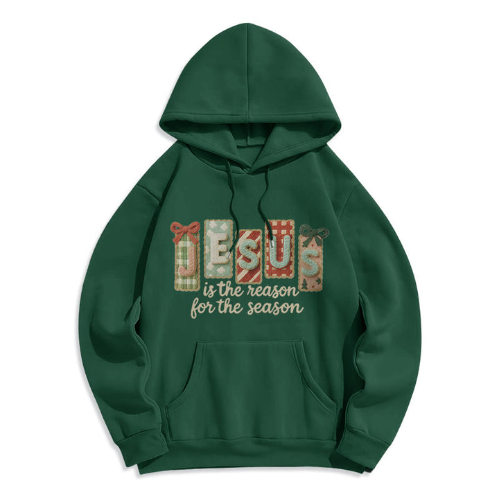 Christianartworkshop Christmas Jesus is the Reason Fleece Lined Polyester Hoodie - Green - 2XL - image 1
