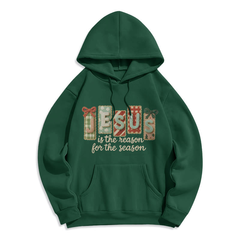 Christianartworkshop Christmas Jesus is the Reason Fleece Lined Polyester Hoodie - Green - 2XL - image 2