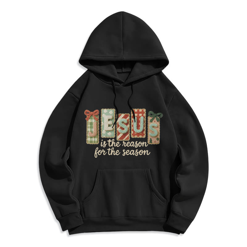 Christianartworkshop Christmas Jesus is the Reason Fleece Lined Polyester Hoodie - Black - 2XL - image 0