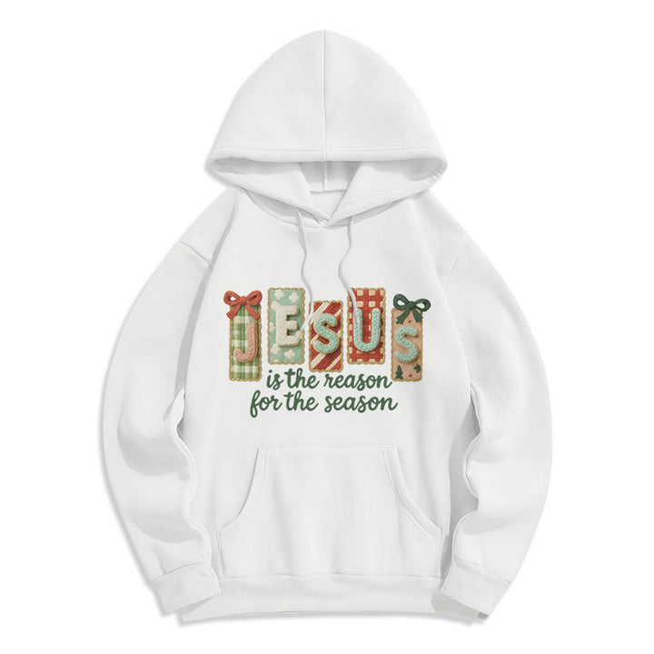 Christianartworkshop Christmas Jesus is the Reason Fleece Lined Polyester Hoodie - White - 2XL - image 6