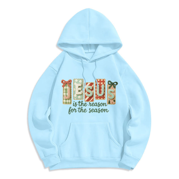 Christianartworkshop Christmas Jesus is the Reason Fleece Lined Polyester Hoodie - Blue - 2XL - image 3