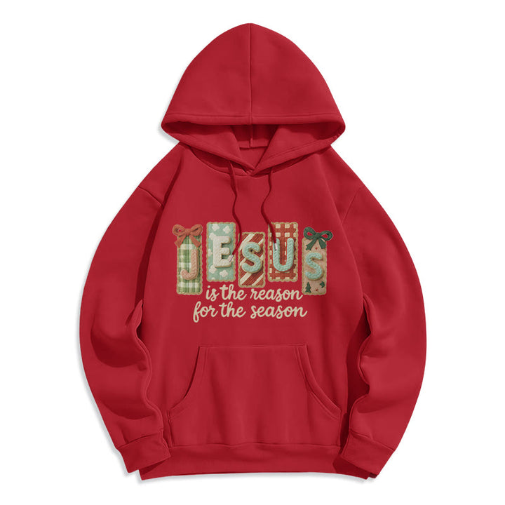 Christianartworkshop Christmas Jesus is the Reason Fleece Lined Polyester Hoodie - Red - 2XL - image 2