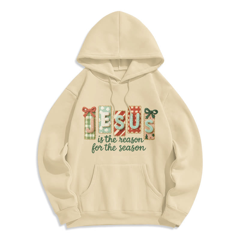 Christianartworkshop Christmas Jesus is the Reason Fleece Lined Polyester Hoodie - Beige - 2XL - image 4