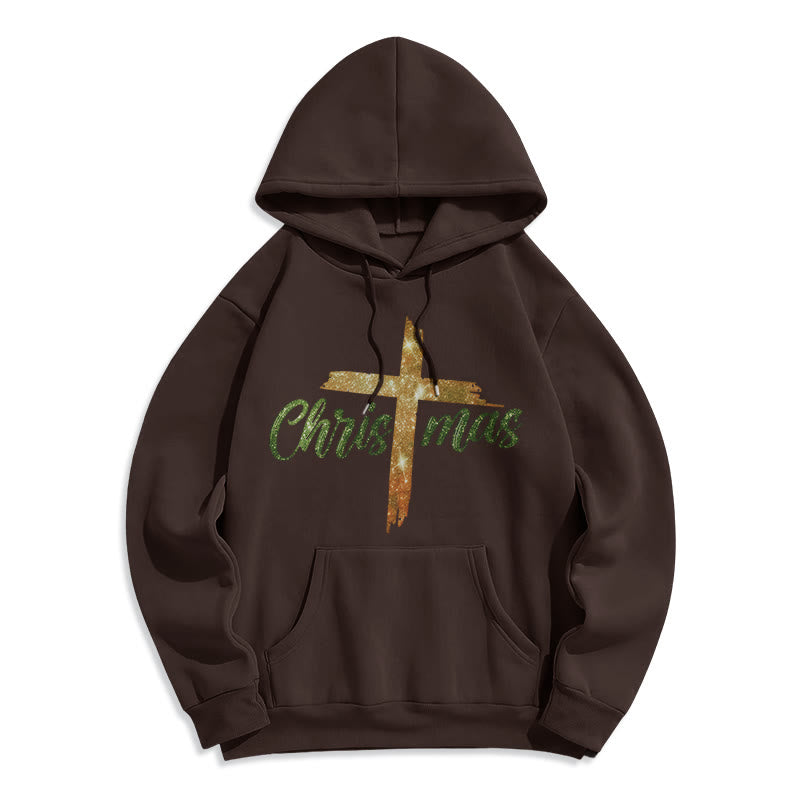 Christianartworkshop Christmas Cross Festive Fleece Lined Polyester Hoodie - Brown - 2XL - image 3