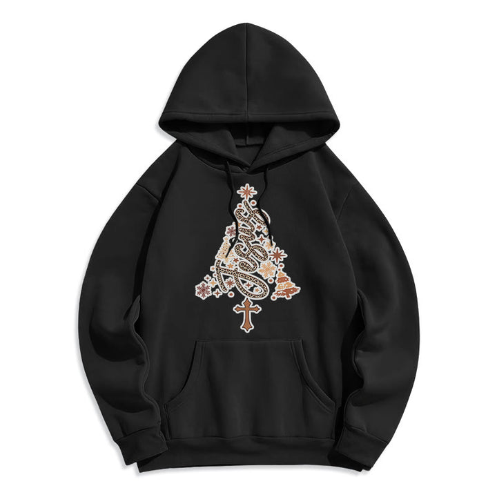 Christianartworkshop Jesus Christmas Tree Faith Fleece Lined Polyester Hoodie - Black - 2XL - image 5