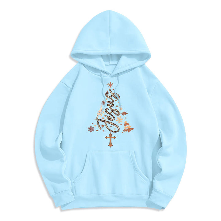 Christianartworkshop Jesus Christmas Tree Faith Fleece Lined Polyester Hoodie - Blue - 2XL - image 8