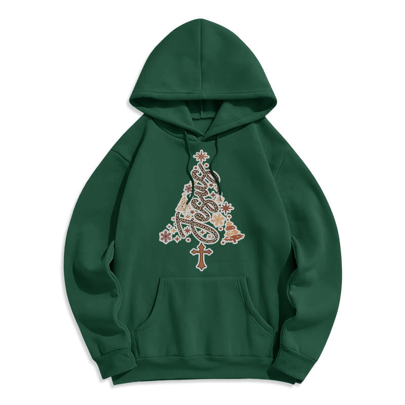 Christianartworkshop Jesus Christmas Tree Faith Fleece Lined Polyester Hoodie - Green - 2XL - image 6