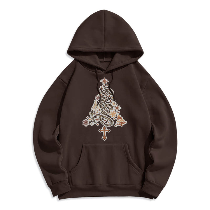 Christianartworkshop Jesus Christmas Tree Faith Fleece Lined Polyester Hoodie - Brown - 2XL - image 4