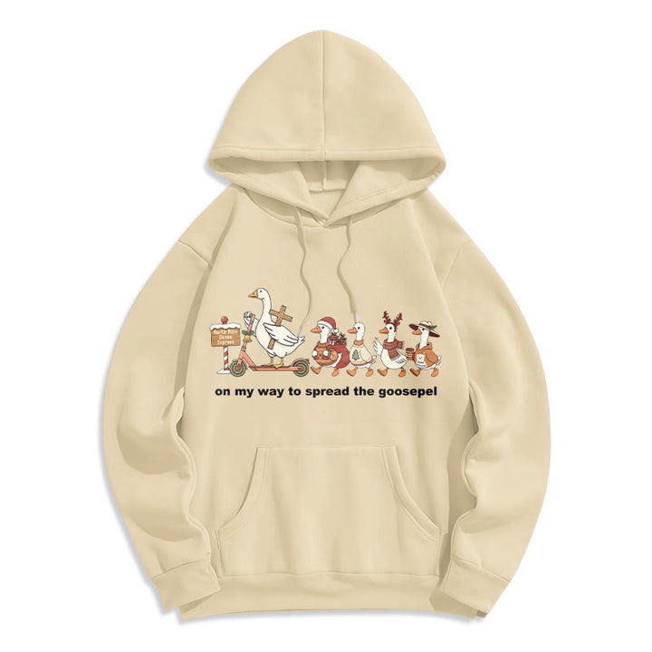 Christianartworkshop Playful Faith Christmas Fleece Lined Polyester Hoodie: Goospel Pun for Casual Outings - Beige - 2XL - image 2