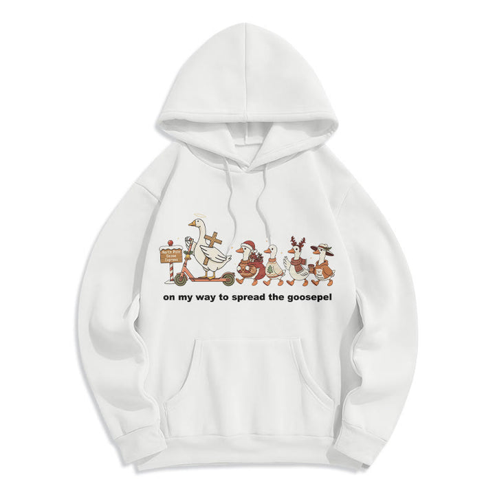Christianartworkshop Playful Faith Christmas Fleece Lined Polyester Hoodie: Goospel Pun for Casual Outings - White - 2XL - image 4