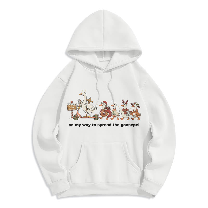 Christianartworkshop Playful Faith Christmas Fleece Lined Polyester Hoodie: Goospel Pun for Casual Outings - White - 2XL - image 4