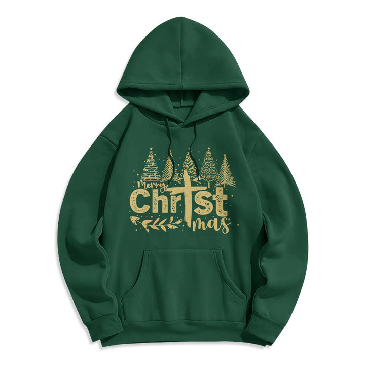 Christianartworkshop Cross Christmas Tree Faith Fleece Lined Polyester Hoodie - Green - 2XL - image 8
