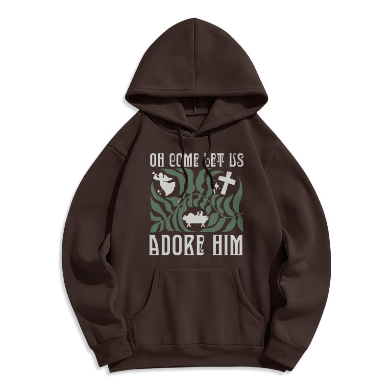Christianartworkshop Oh Come Let Us Adore Him Christmas Tree Faith Fleece Lined Polyester Hoodie - Brown - 2XL - image 7