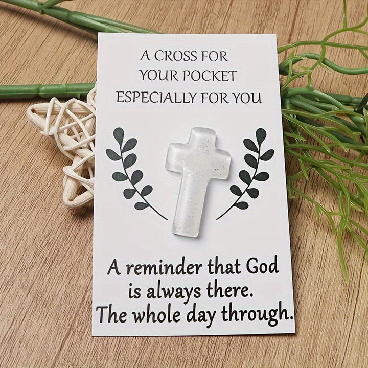 Christianartworkshop Glittered Pocket Cross: Portable Faith Reminder for Daily Carry - White - image 1