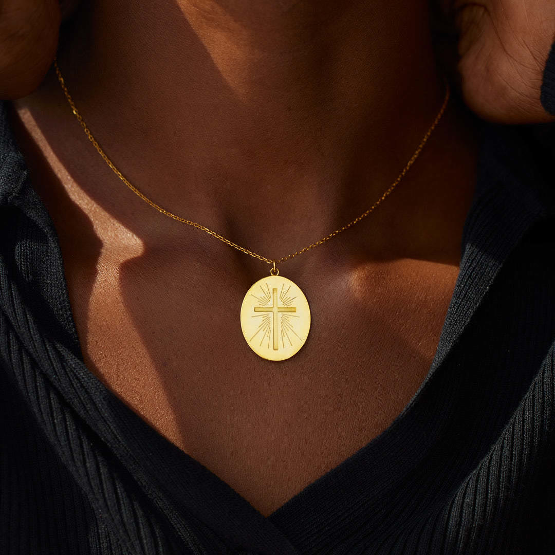 Christianartworkshop Radiant Cross Disc Necklace: Wearable Faith Token for Daily Carry - image 1