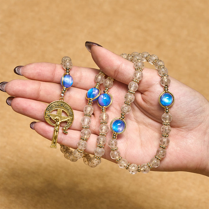 Christianartworkshop White Matte Star & Sea Blue Cat Eye Beads Rosary: Quiet Guide for Daily Devotion - image 1