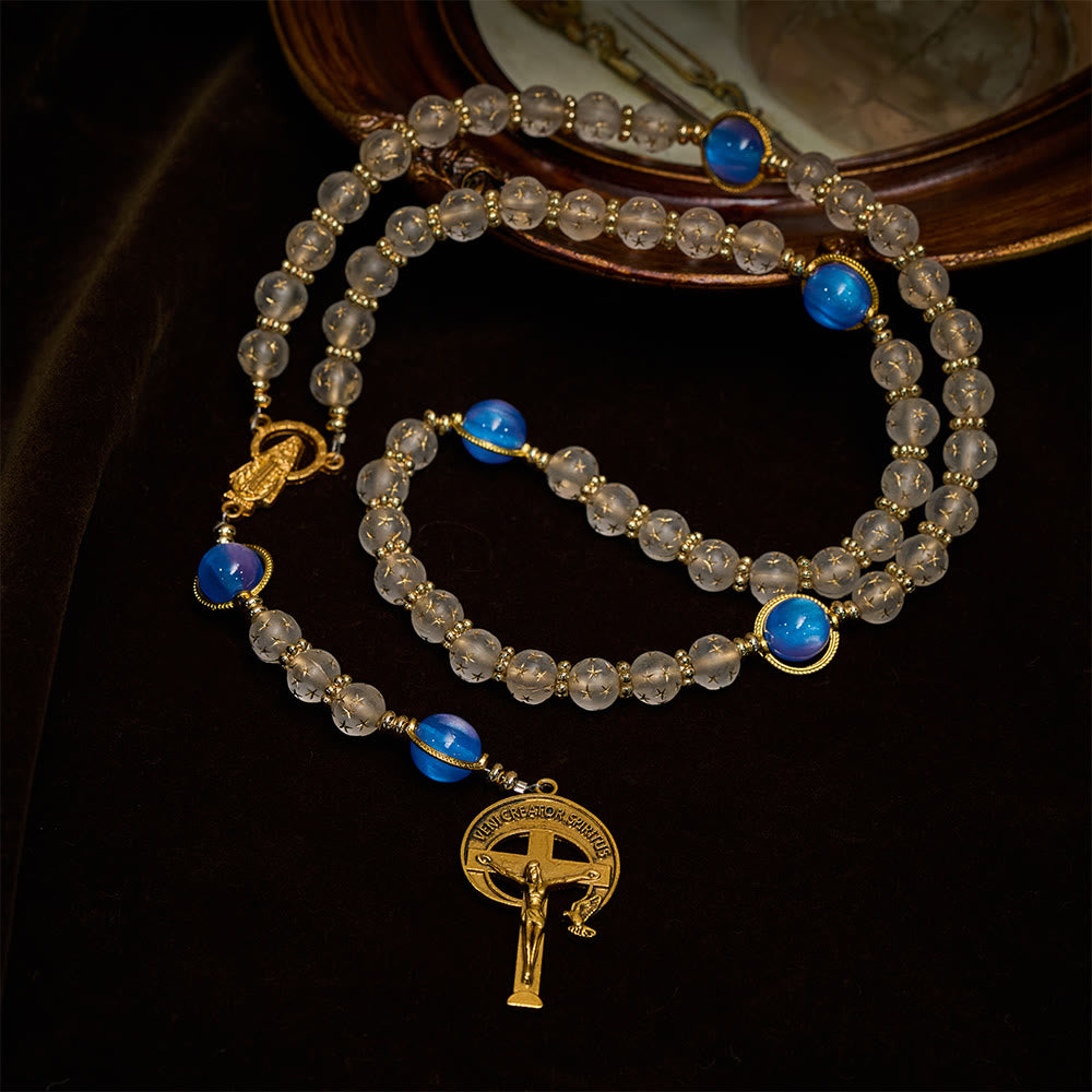 Christianartworkshop White Matte Star & Sea Blue Cat Eye Beads Rosary: Quiet Guide for Daily Devotion - image 6