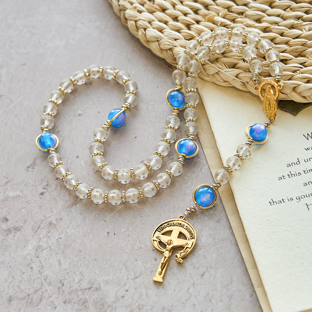 Christianartworkshop White Matte Star & Sea Blue Cat Eye Beads Rosary: Quiet Guide for Daily Devotion - image 3