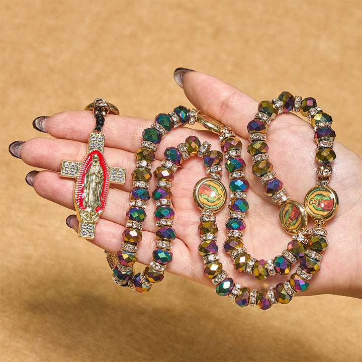 Christianartworkshop Iridescent Polyhedron Bead Rosary with Our Lady Cross: Constant Grace Reminder - image 1