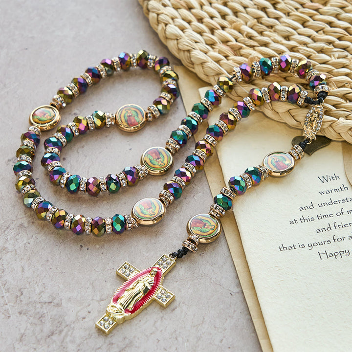 Christianartworkshop Iridescent Polyhedron Bead Rosary with Our Lady Cross: Constant Grace Reminder - image 4