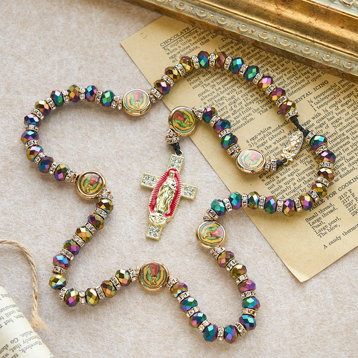 Christianartworkshop Iridescent Polyhedron Bead Rosary with Our Lady Cross: Constant Grace Reminder - image 6