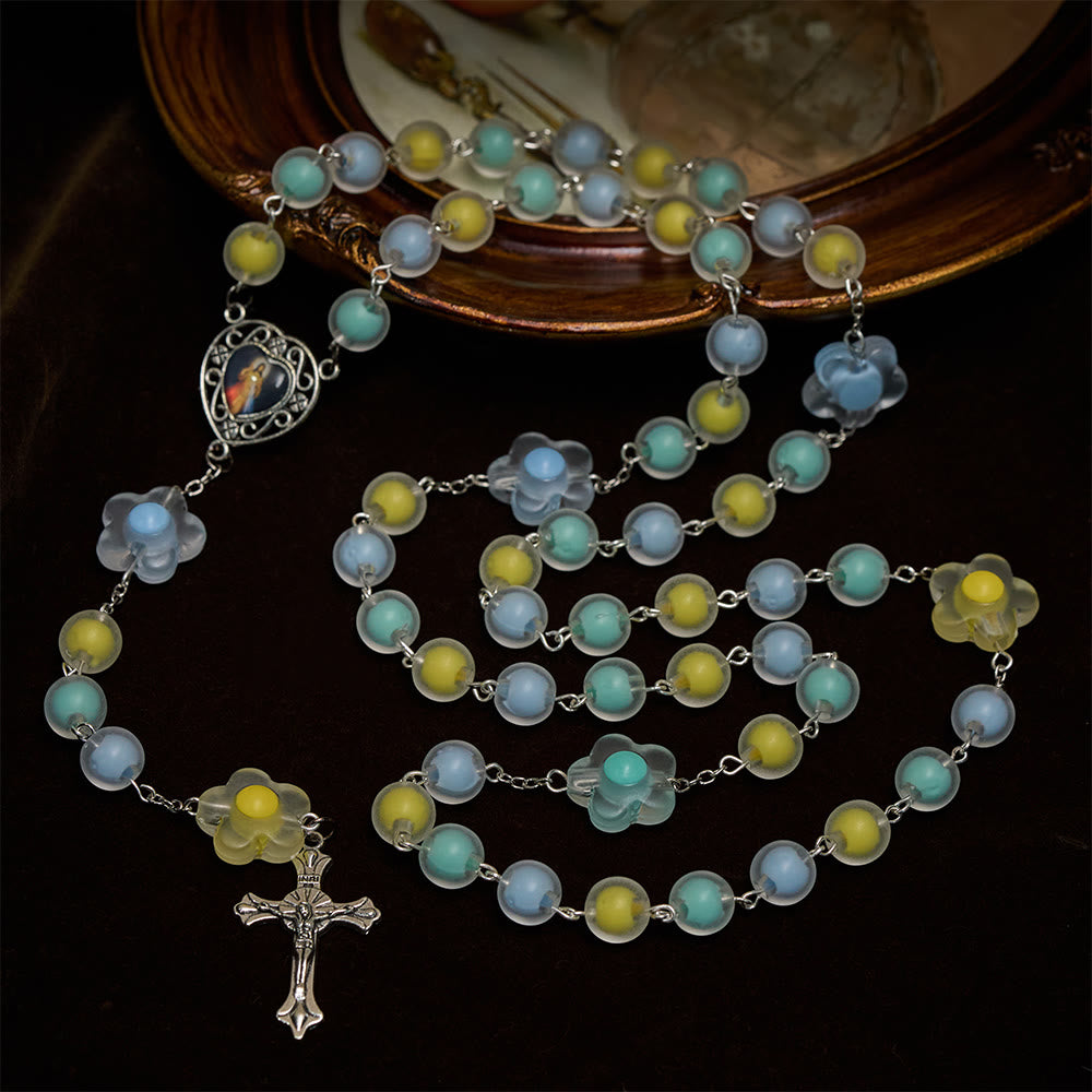 Christianartworkshop Pastel Floral Rosary with Jesus Heart Medal: Gentle Faith Companion for Prayer - image 3